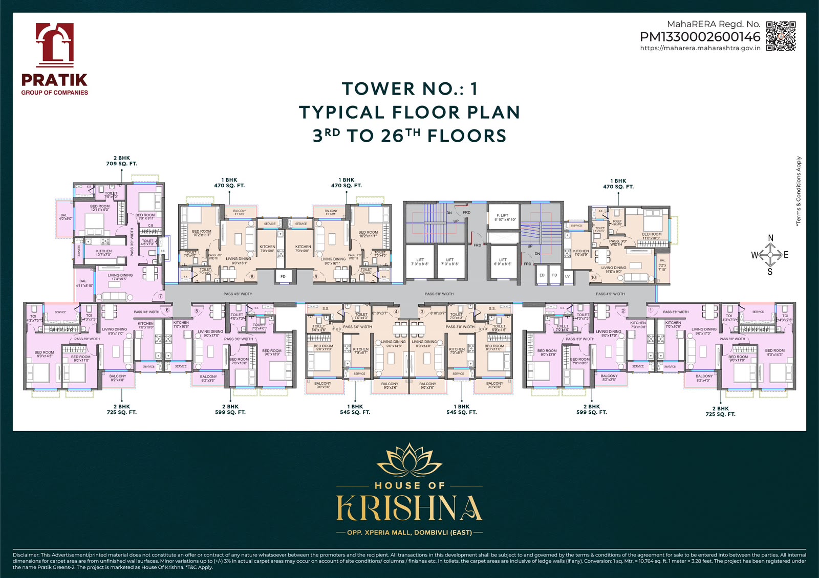 Pratik Greens Floor Plan - 1 BHK and 2 BHK Layout